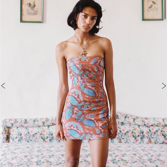 With Jean Strapless Mini Dress in Blue and Brown - Picture 5 of 11